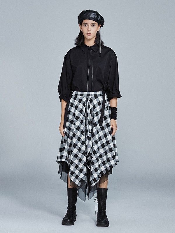 欧宝女装2020秋冬季黑色纯色衬衫