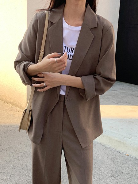 韩迅2020秋冬季棕色纯色套装
