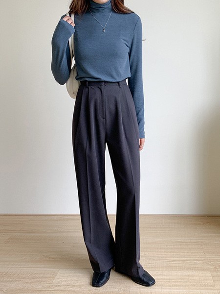 韩迅2019秋冬季蓝色高领打底衫