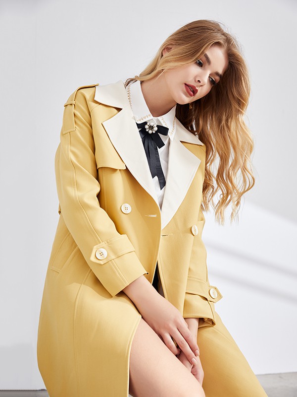城市衣柜2020秋冬季黄色翻领外套