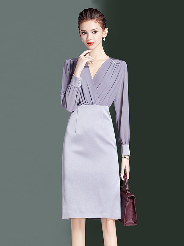 海青蓝女装2020秋冬季紫色修身包臀裙