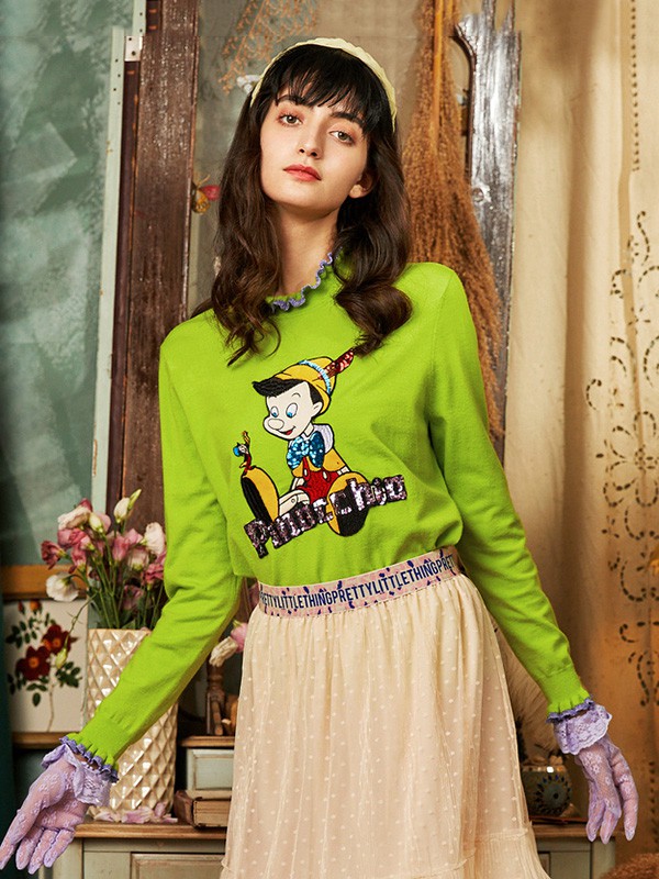 米可芭娜2020秋冬季绿色图案上衣