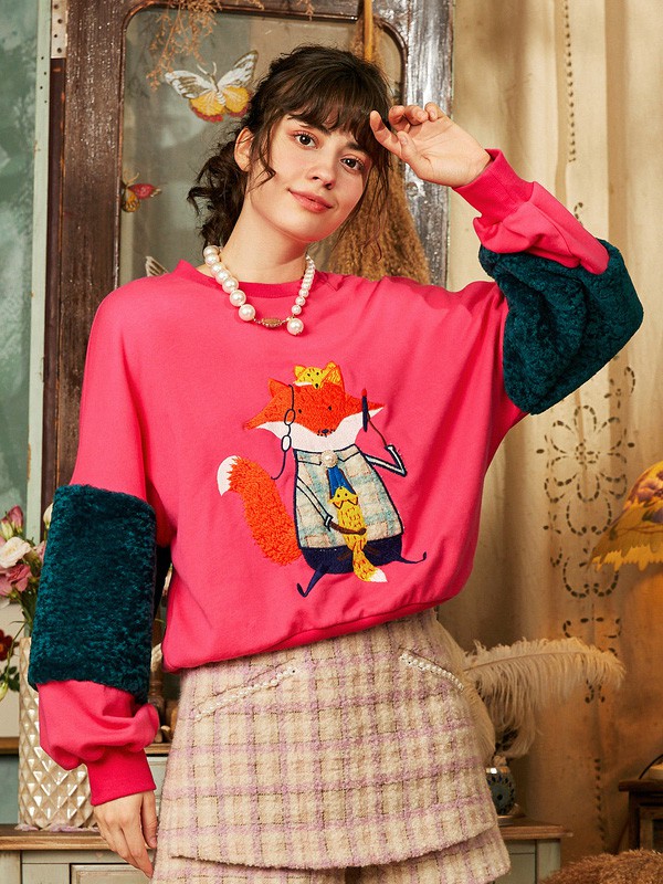 米可芭娜2020秋冬季粉色印花上衣