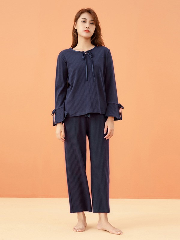 雪仙丽2020秋冬季藏蓝色家居服