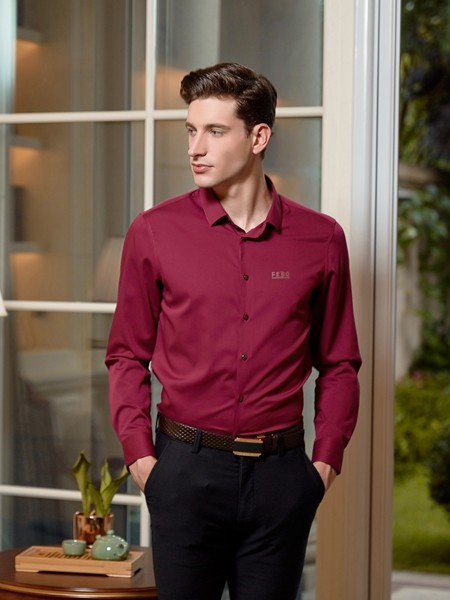 法拉狄奥男装2020秋冬季红色纯色衬衫