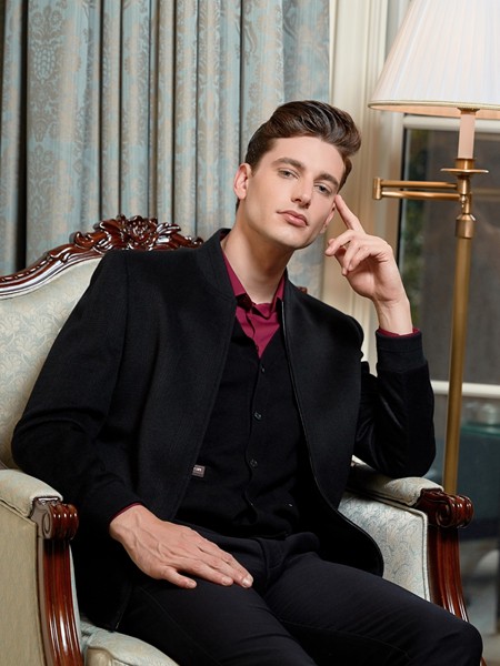 法拉狄奥男装2020秋冬季黑色纯色外套