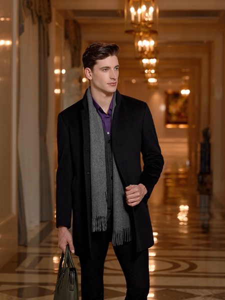 法拉狄奥男装2020秋冬季黑色纯色外套