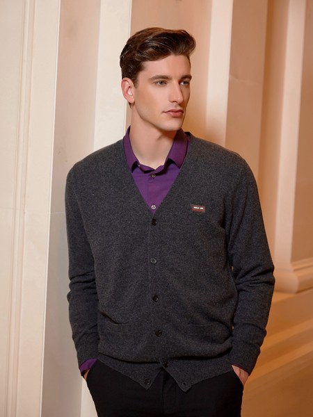 法拉狄奥男装2020秋冬季灰色纯色针织衫