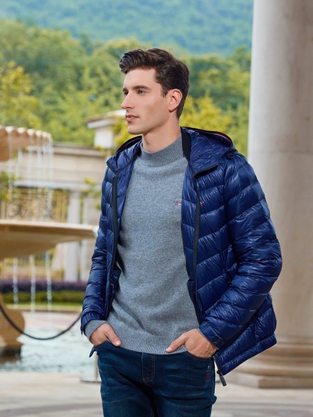 法拉狄奥男装2020秋冬季蓝色纯色棉服