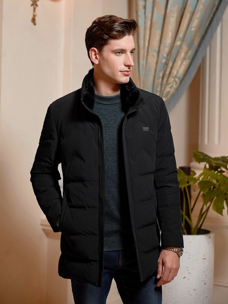 法拉狄奥男装2020秋冬季黑色纯色棉服