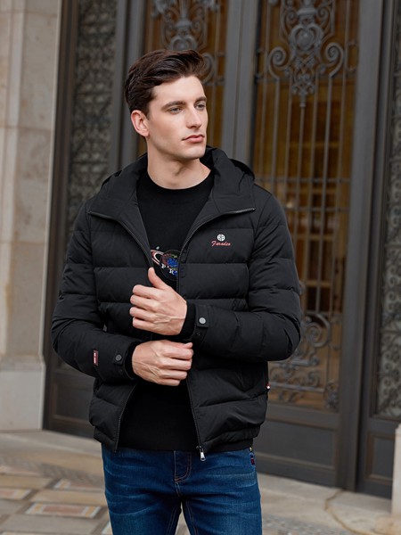 法拉狄奥男装2020秋冬季黑色纯色棉服