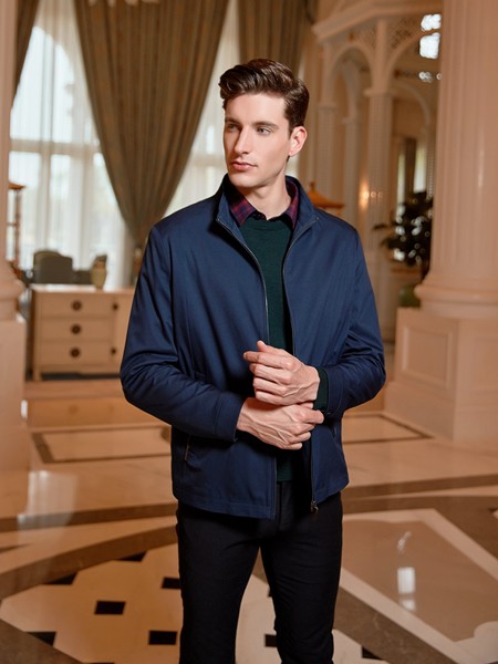 法拉狄奥男装2020秋冬季蓝色刺绣外套