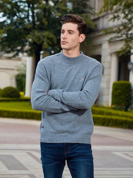 法拉狄奥男装2020秋冬季灰色纯色针织衫