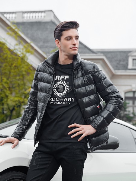 法拉狄奥男装2020秋冬季黑色纯色棉服