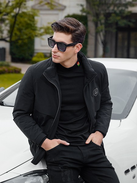 法拉狄奥男装2020秋冬季黑色纯色外套