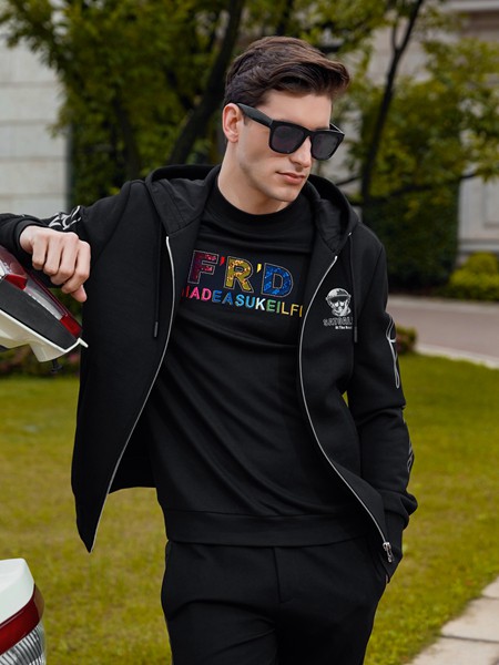 法拉狄奥男装2020秋冬季黑色印花外套