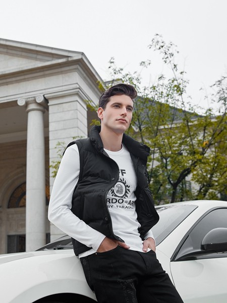 法拉狄奥男装2020秋冬季黑色纯色马夹