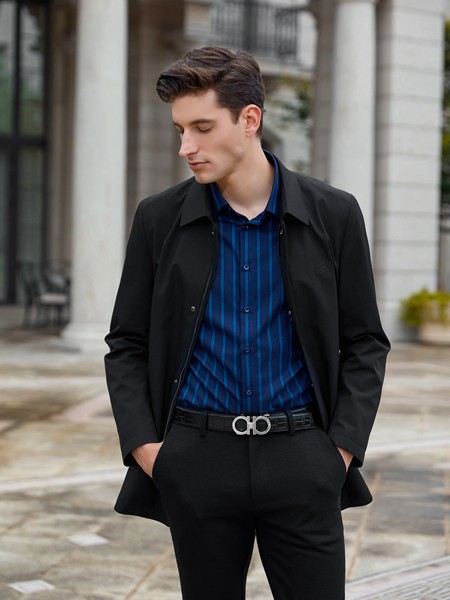 法拉狄奥男装2020秋冬季黑色纯色外套