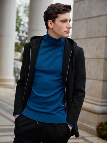 法拉狄奥男装2020秋冬季黑色连帽外套