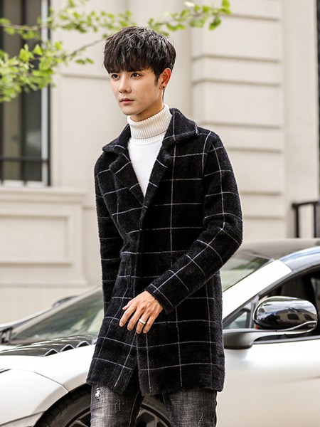 乔治邦尼2020秋冬季黑色格子外套