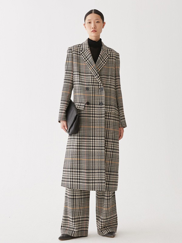 噢姆2020秋冬季灰色格子大衣