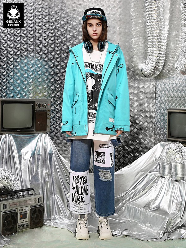 闪电潮牌2020秋冬季蓝色连帽外套