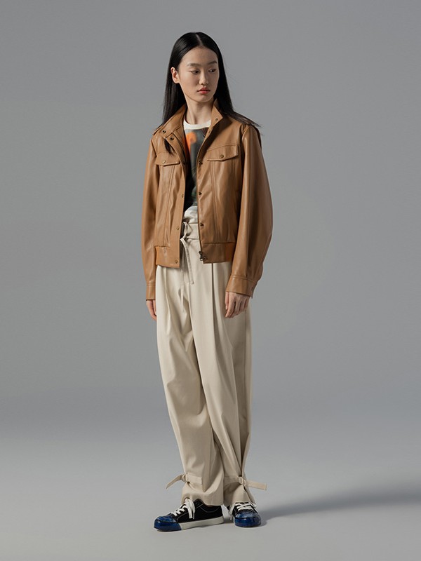 日播2020秋冬季卡其色纯色外套