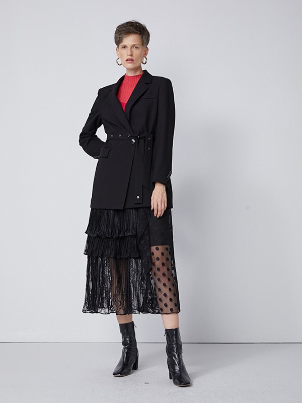 真我永恒2020秋冬季黑色收腰外套