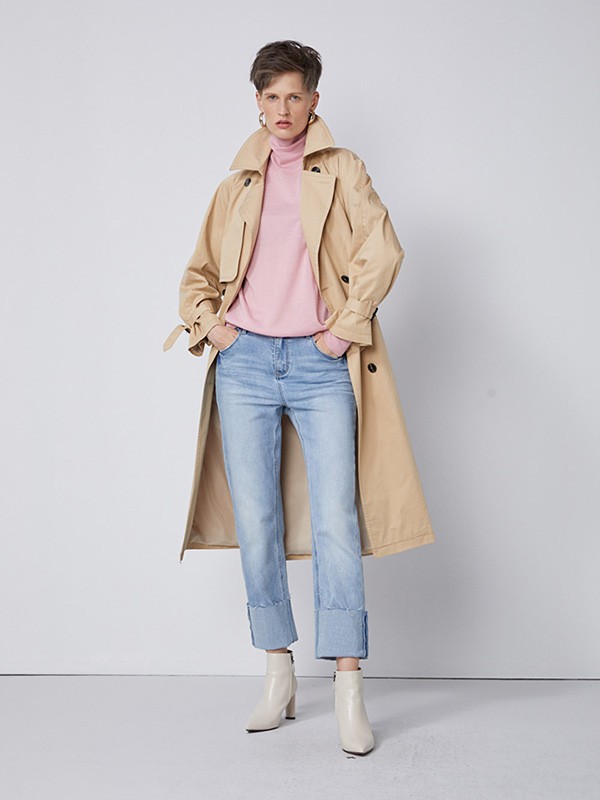 真我永恒2020秋冬季卡其色长款风衣