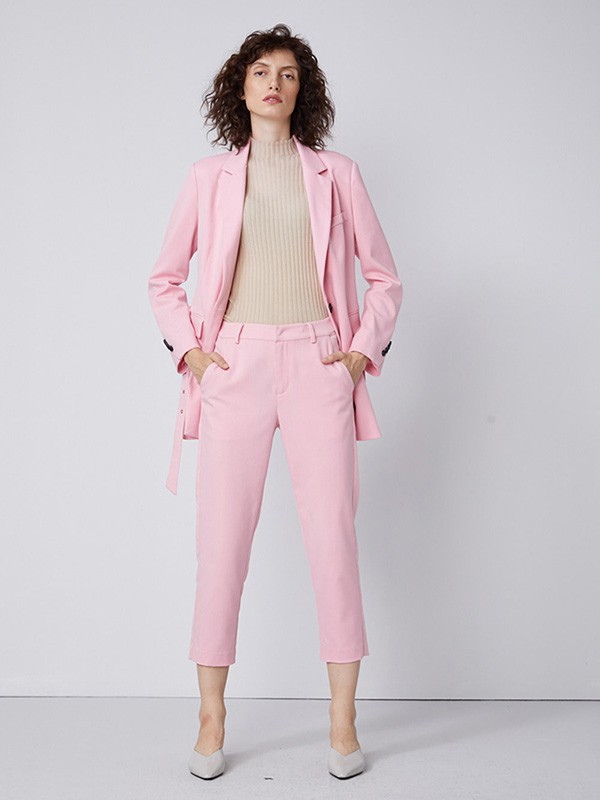 真我永恒2020秋冬季粉色纯色西装