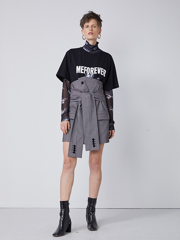 真我永恒2020秋冬季灰色系带半身裙