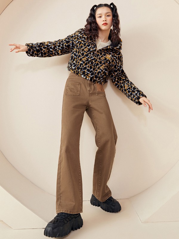 太平鸟2020秋冬季黑色豹纹外套