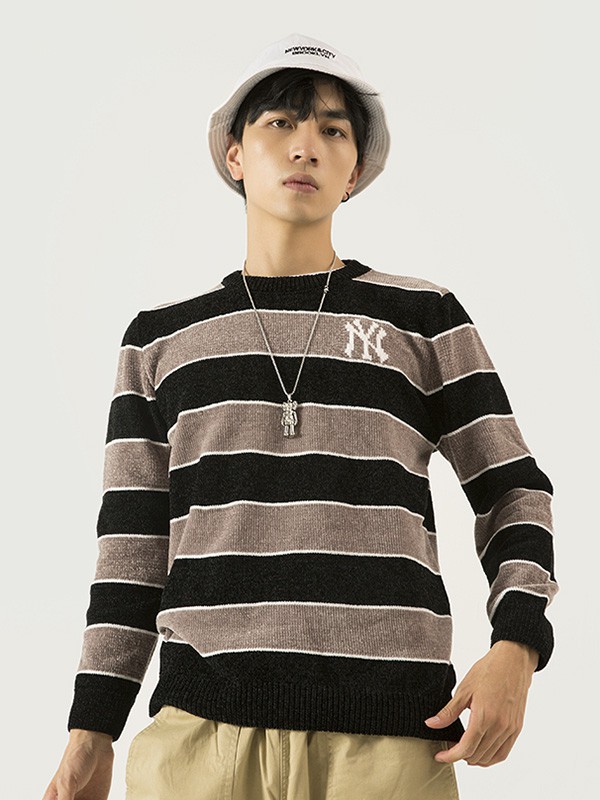 翡翠2020秋冬季拼色条纹毛衣