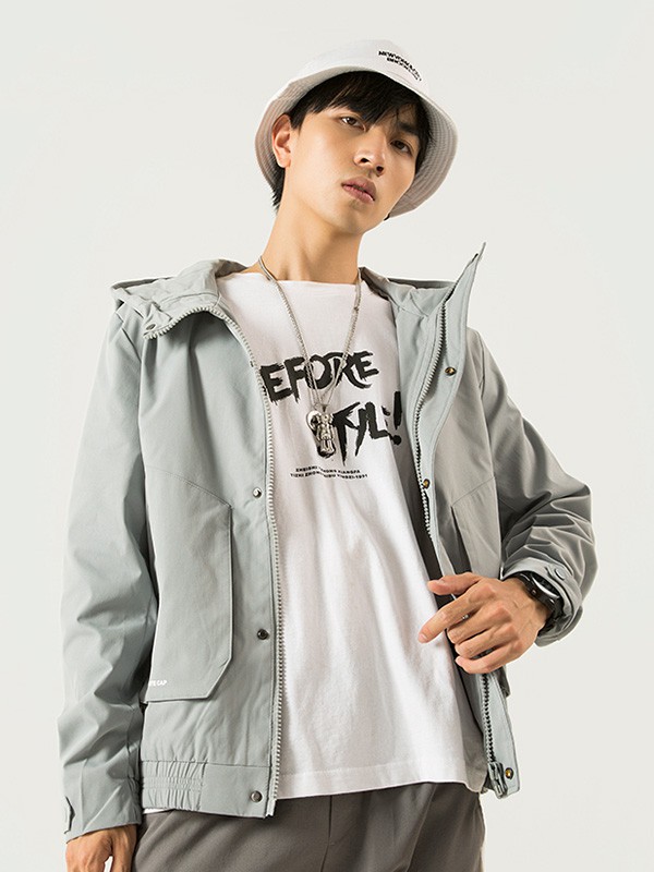 翡翠2020秋冬季灰色连帽外套