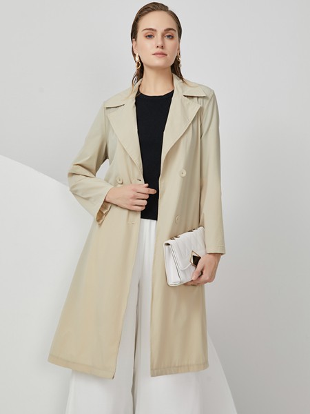 布伦圣丝2020秋冬季杏色纯色风衣