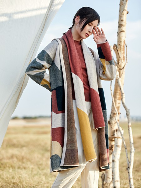 谷度女装2020秋冬季拼色长款外套