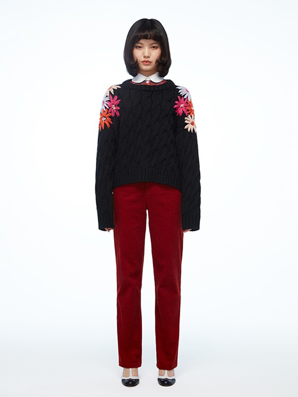 chictopia2020秋冬季黑色图案毛衣