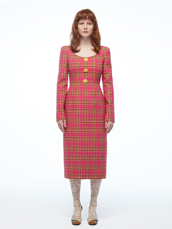 chictopia2020秋冬季红色格子连衣裙