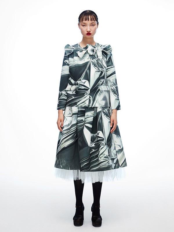 chictopia女装2020秋冬季墨绿色印花连衣裙