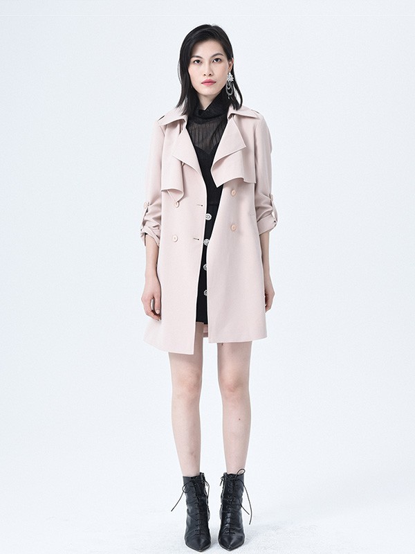 依妙2020秋冬季粉色宽松风衣