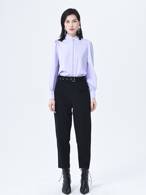 依妙2020秋冬季紫色修身衬衫