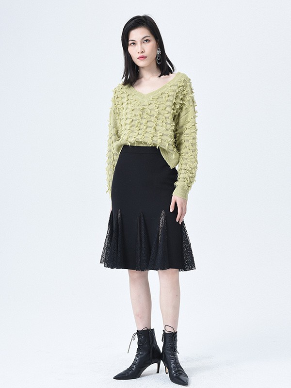 依妙2020秋冬季绿色宽松毛衣