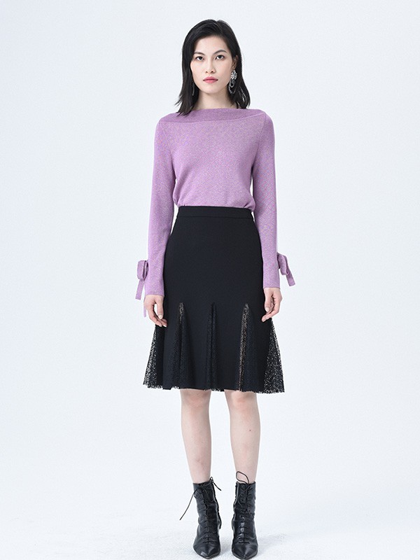 依妙女装2020秋冬季紫色修身毛衣