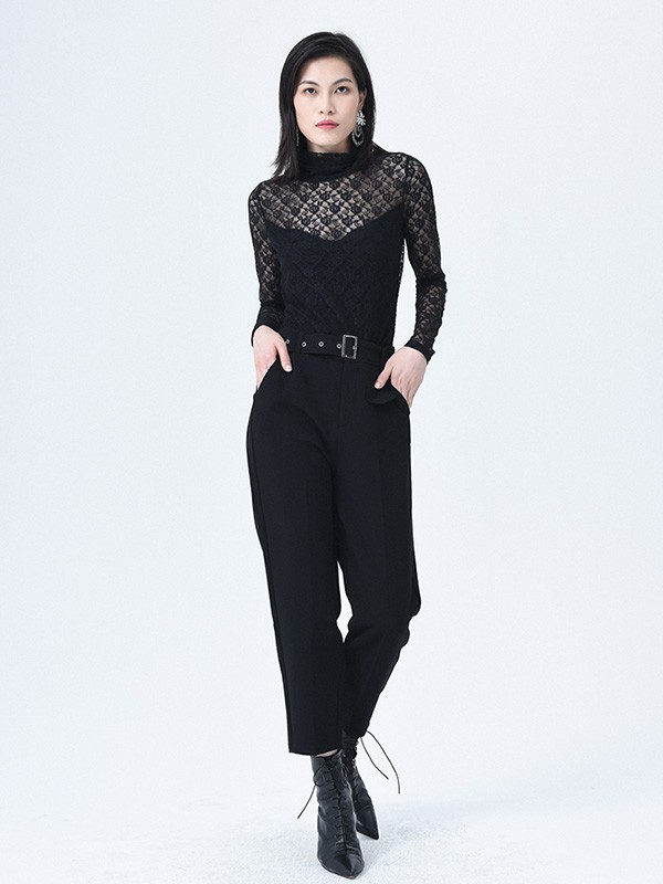 依妙2020秋冬季黄色镂空上衣