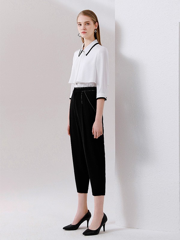 卡迪黛尔2020秋冬季白色撞色衬衫