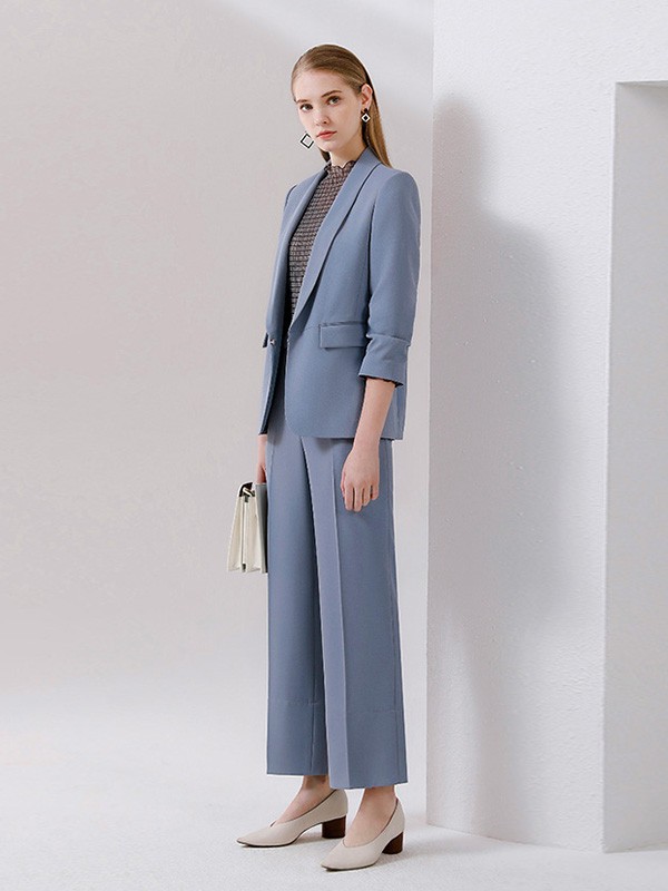 卡迪黛尔2020秋冬季蓝色宽松西装