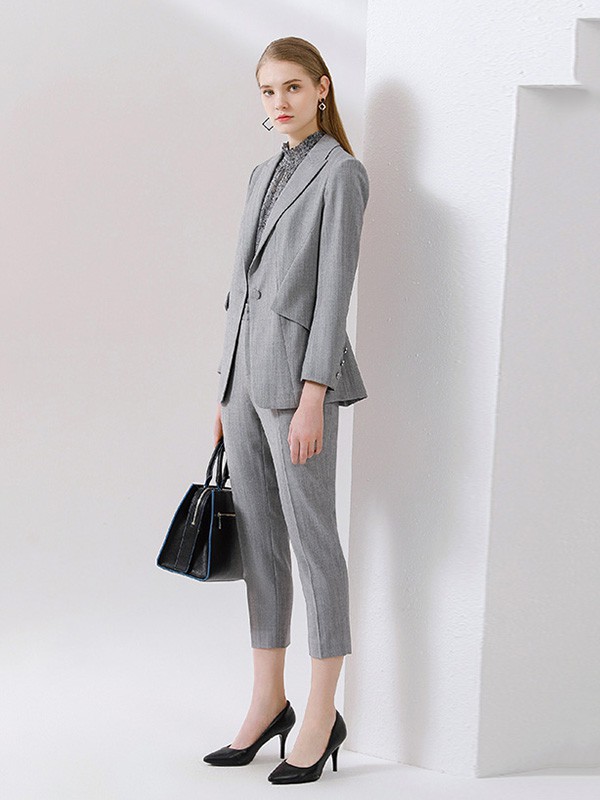 卡迪黛尔2020秋冬季灰色修身西装