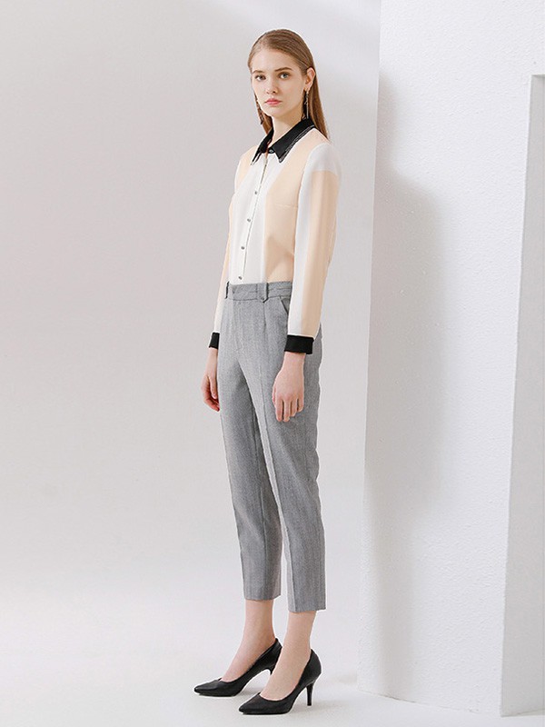 卡迪黛尔2020秋冬季米色撞色衬衫