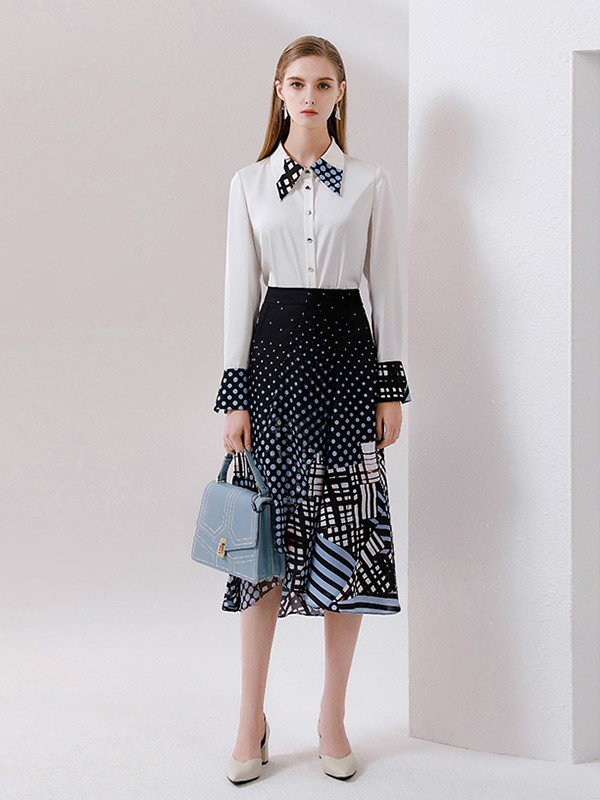 卡迪黛尔2020秋冬季白色印花衬衫