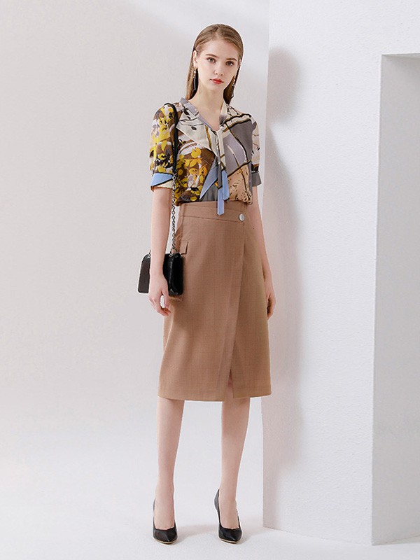 卡迪黛尔2020秋冬季拼色撞色衬衫